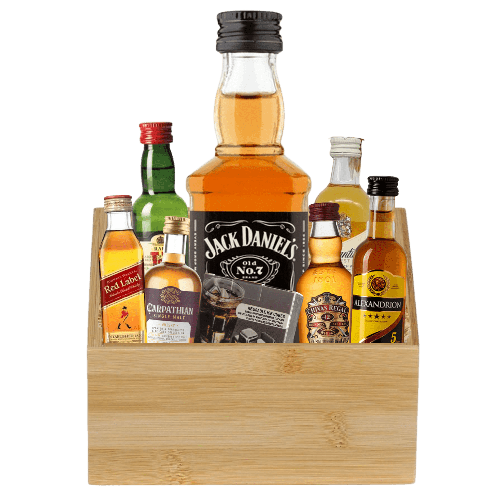 Pachet Premium Băuturi Spirtoase în Cutie Bambus - 7 Băuturi Selecte