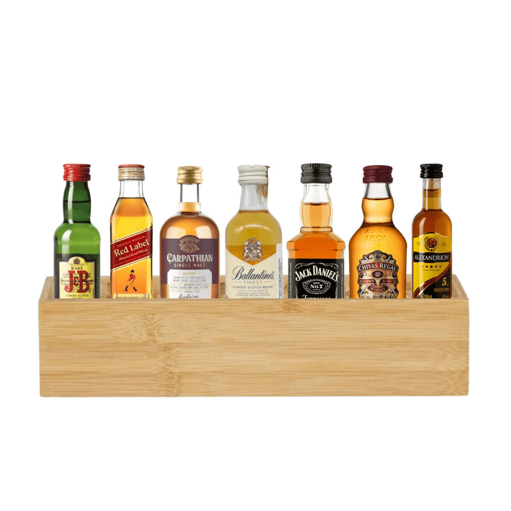 Set Cadou cu 7 mini bauturi în Cutie de Bambus