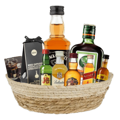 Cos cadou bauturi premium cu whisky și accesorii