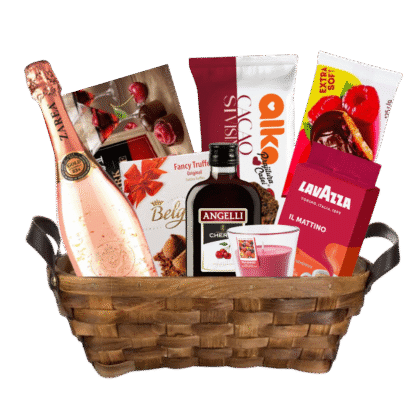 Cos cadou deluxe cu 9 articole premium - cafea Lavazza, trufe belgiene.