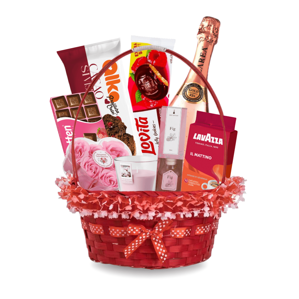 Cos cadou Respect roșu cu mâner - delicii premium