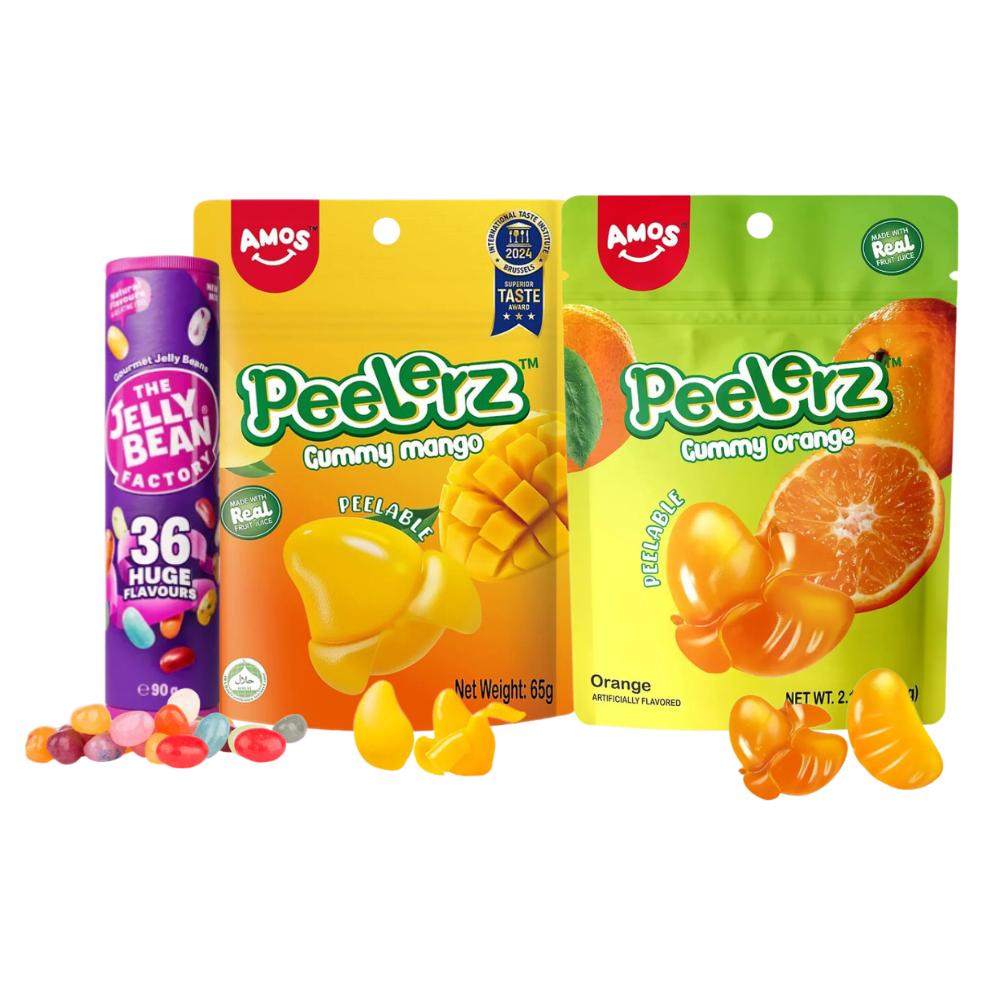 set dulciuri copii jeleuri mango portocale amos si jelly beans